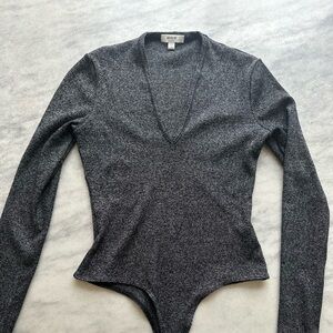 Agolde Dark Heather Ribbed V-Neck Bodysuit Size Large